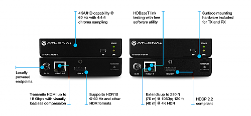 Atlona HDR-EX-70-2PS 4K HDR HDMI Over HDBaseT TX/RX Kit
