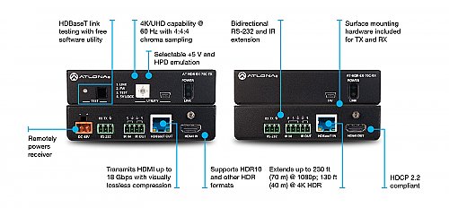 Atlona HDR-EX-70C-KIT 4K HDR HDMI Over HDBaseT TX/RX with Control and PoE