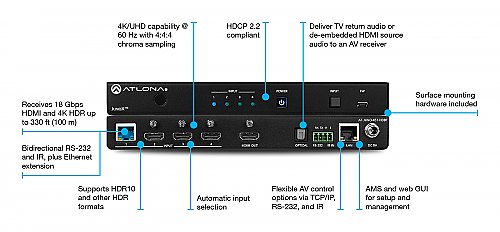 Atlona JUNO-451-HDBT 4K HDR Four-Input HDMI and HDBaseT Switcher